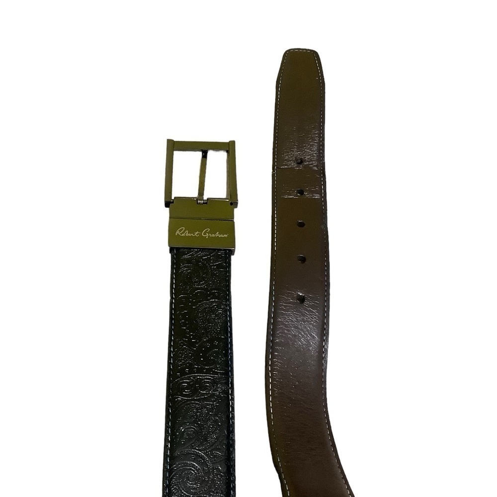Robert Graham Reversible Leather Belt Sz 32/34 Black Embossed Brown Silver - Picture 5 of 8